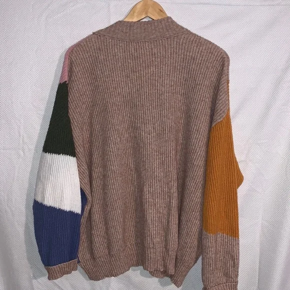 Color Block Button Front Oversized Knit Chunky Sweater Cardigan Slouchy Jacket - Picture 7 of 8